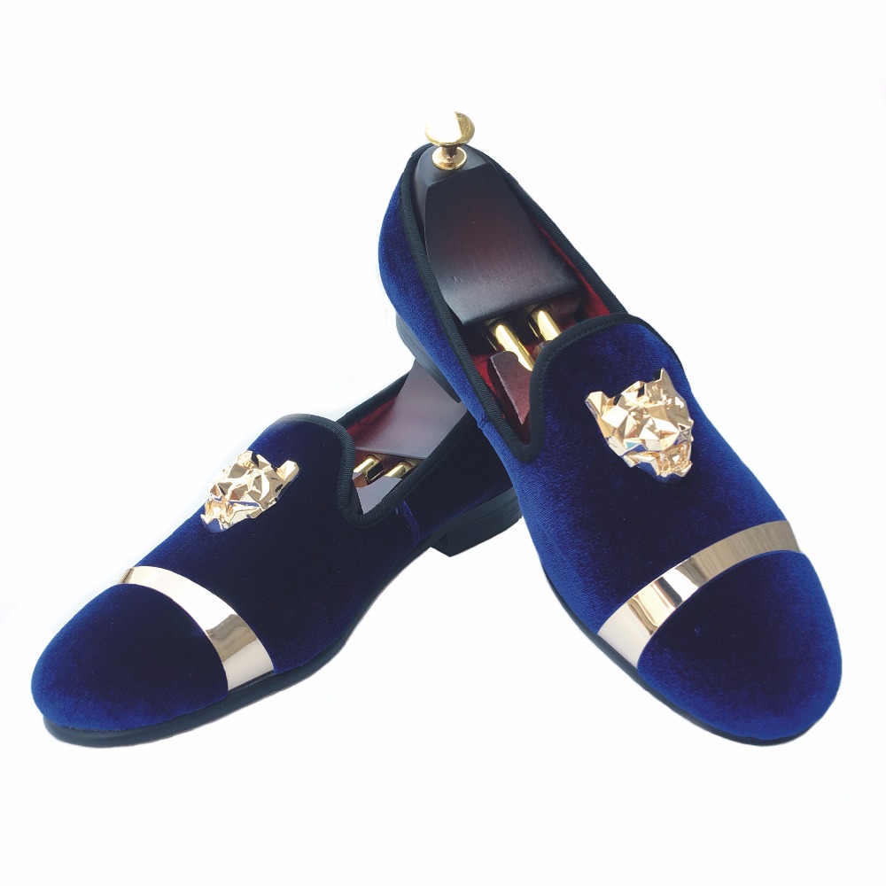New Handmade Blue Velvet Shoes with Red 